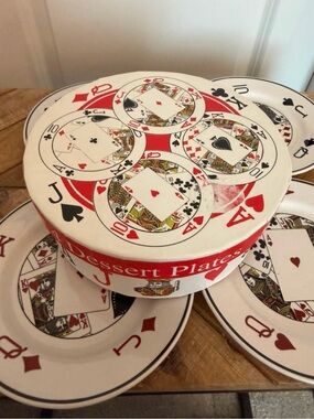 Vintage WCL China Playing Card Dessert Plate Set - White and Red